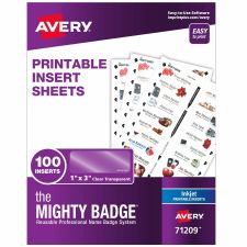 The Mighty Badge by Avery The Mighty Badge Printable Insert Sheets, 100 Clear Inserts, Inkjet