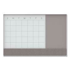 U Brands 3N1 Magnetic Glass Dry Erase Combo Board, Monthly Planning, 48 x 36 (Actual Size: 47" x 35"), Gray/White Surface, White Frame