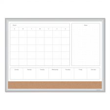 U Brands 4N1 Magnetic Dry Erase Combo Board, Week/Month Planning, 24 x 18 (Actual Size: 23 x 17), Tan/WH Surface, Satin Aluminum Frame