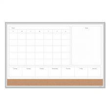 U Brands 4N1 Magnetic Dry Erase Combo Board, Week/Month Planning, 36 x 24 (Actual Size: 35 x 23), Tan/WH Surface, Satin Aluminum Frame