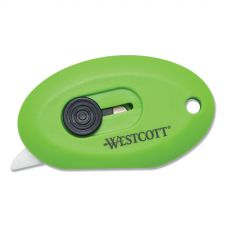 Westcott Compact Safety Ceramic Blade Box Cutter, Retractable Blade, 0.5" Blade, 2.5" Plastic Handle, Green