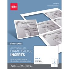 Badge Inserts, Convention Size, 3" x 4", White, Pack Of 300