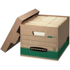 Bankers Box Stor/File Medium-Duty Storage Boxes With Lift-Off Lids, Letter/Legal Size, 10" x 12" x 15", 94% Recycled, Kraft/Green, Case Of 20