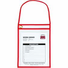 C-Line Hanging Strap Shop Ticket Holder - Support 9" x 12" Media - Red, Clear - 15 / Box