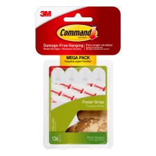 Command Poster Strips, 136 Command Strips, Damage Free Hanging of Dorm Room Posters, White