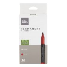 Permanent Markers, Fine Point, 100% Recycled Plastic Barrel, Red Ink, Pack Of 12