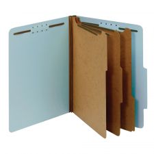 Pressboard Classification Folders With Fasteners And 3 Dividers, Letter Size, 100% Recycled, Light Blue, Box Of 10