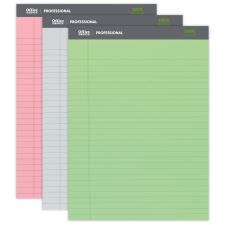 Professional Writing Pads, 8 1/2" x 11 3/4", Legal/Wide Ruled, 50 Sheets, Assorted Colors, Pack Of 3