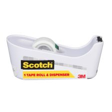 Scotch Tape Dispenser, White, .75 in x 350 in, Roll of tape included