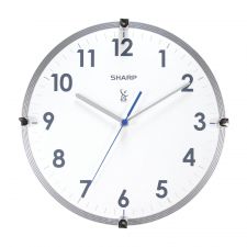 Sharp Atomic Round Wall Clock, 11", White/Silver
