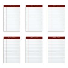 TOPS Docket Writing Tablet, 5" x 8", Jr. Legal Rule, White, 50 Sheets Per Pad, Pack Of 6 Pads