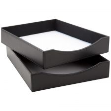 Black Faux Leather Paper Tray, Letter Size