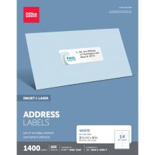Inkjet/Laser Address Labels, Rectangle, 1 1/3" x 4", White, Pack Of 1,400