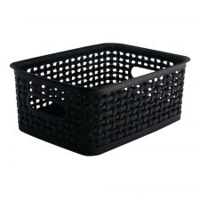 Plastic Weave Bin, Small Size, 4" x 7 1/2" x 10", Black