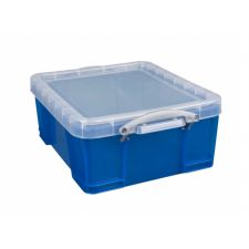 Really Useful Box Plastic Storage Container With Built-In Handles And Snap Lid, 17 Liters, 17 1/4" x 14" x 7", Blue