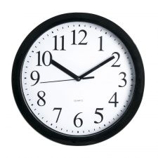 Round Quartz Analog Wall Clock, 9"D, Black