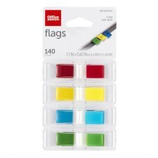 Self-Stick Flags, 1/2" x 1 7/10", Assorted Colors, 35 Flags Per Pad, Pack Of 4 Pads