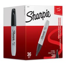 Sharpie Permanent Markers, Chisel Tip, Gray Barrel, Black Ink, Pack Of 36 Markers