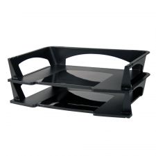 Stacking Desk Trays, 3"H x 14 3/4"W x 9 1/4"D, Black, Pack Of 2