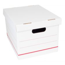 Standard-Duty Corrugated Storage Boxes, Letter/Legal Size, 15" x 12" x 10", 60% Recycled, White/Red, Pack Of 12