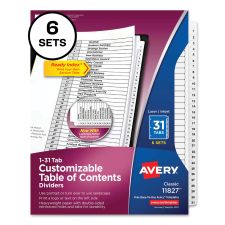 Avery Customizable Table of Contents Ready Index Black and White Dividers, 31-Tab, 1 to 31, 11 x 8.5, White, 6 Sets