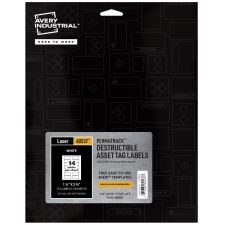 Avery PermaTrack Destructible Asset Tag Labels, 60537, 1-1/4" x 2-3/4", Matte White, Pack Of 112 Labels