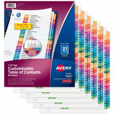 Avery Ready Index 31 Tab Dividers, Customizable TOC, 6 Sets