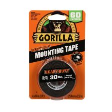 Gorilla Heavy Duty Mounting Tape, Permanent, Holds Up to 30 lbs, 1" x 60", Black