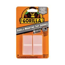 Gorilla Tough and Clear Double-Sided Mounting Tape Squares, Holds Up to 0.58 lb per Pair (Up to 7 lb per 24), 1" x 1", Clear, 24/Pack