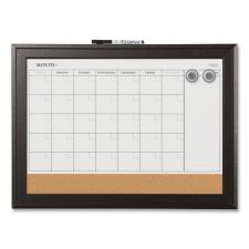 Quartet Home Decor Magnetic Dry Erase Board, Monthly Planning/Scheduling Calendar, 23" x 17", Tan/White Surface, Espresso Wood Frame