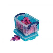 Really Useful Box Plastic Storage Container With Built-In Handles And Snap Lid, 0.3 Liter, 4 3/4" x 3 1/4" x 2 1/2", Blue