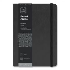 TRU RED Flexible-Cover Business Journal with Elastic Closure, 1-Subject, Dotted Rule, Black Cover, (128) 8 x 5.5 Sheets
