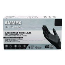 AMMEX Professional Nitrile Exam Gloves, Powder-Free, Medium, 3 mil Thick, Black, 100/Box