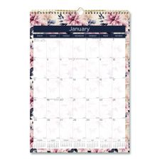Blueline 12-Month Colorful Wall Calendar, Floral Artwork, 12 x 17, White Sheets, 12-Month (Jan to Dec): 2026
