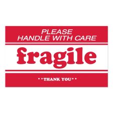 Decker Tape Products Pre-Printed Message Labels, Fragile-Please Handle with Care-Thank You, 2 x 3, White/Red, 500/Roll