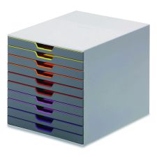 Durable VARICOLOR Stackable Plastic Drawer Box, 10 Drawers, Letter to Folio Size Files, 11" x 14" x 11.5", Gray