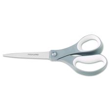 Fiskars Contoured Performance Scissors, 8" Long, 3.13" Cut Length, Straight Gray Softgrip Handle