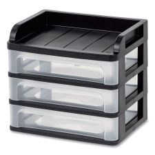 IRIS Medium Three-Drawer Desktop Storage, 3 Sections, Letter Size Files, 14.25 x 11.88 x 11.25, Black/Clear
