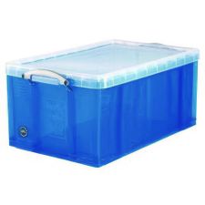 Really Useful Box Snap-Lid Storage Bin, 16.9 gal, 17.31" x 28" x 12.25", Transparent Blue