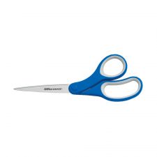 Soft Handle Stainless-Steel Scissors, 8", Bent, Blue/Gray