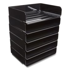 TRU RED Side-Load Stackable Plastic Document Tray, 1 Section, Letter-Size, 12.63 x 9.72 x 3.01, Black, 6/Pack