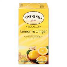 TWININGS Tea Bags, Lemon and Ginger, 1.32 oz Tea Bag, 25 Tea Bags/Box