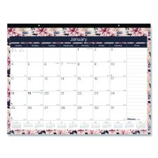 Blueline Monthly Desk Pad Calendar, Floral Artwork, 22 x 17, Black Binding, White/Multicolor Sheets, 12-Month (Jan-Dec): 2026