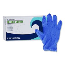 Boardwalk 380 Series Disposable General-Purpose Nitrile Gloves, Powder-Free, Medium, 4 mil Thick, 9.5" Long, Blue, 100/Box