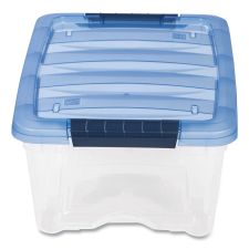IRIS Stack and Pull Latching Flat Lid Storage Box, 3.23 gal, 10.9" x 16.5" x 6.5", Clear/Translucent Blue