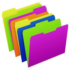 Pendaflex Glow Twisted 3-Tab File Folder, 1/3-Cut Tabs: Assorted, Letter Size, 0.25" Expansion, Assorted Colors, 12/Pack