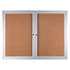 WorkPro Enclosed Double-Door Cork Bulletin Board, 36" x 48", Aluminum Frame With Silver Finish