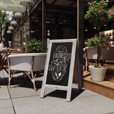 Canterbury 40" x 20" Vintage Wooden A-Frame Magnetic Indoor/Outdoor Chalkboard Sign, Freestanding Double Sided Extra Large Message Board, Graywash