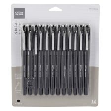 Felt-Tip Porous Pens, Medium Point, 1.0 mm, Black Barrels, Black Ink, Pack Of 12 Pens