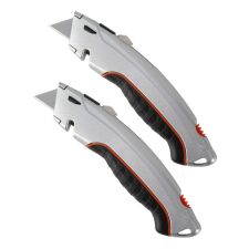 Retractable Steel Utility Knives, Silver, Pack Of 2 Knives